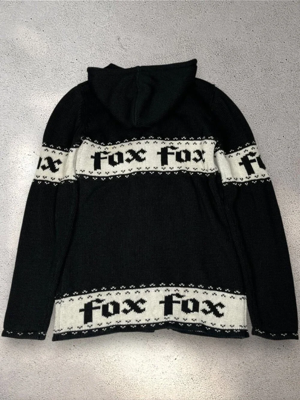 VTG Fox Racing Hooded Cardigan Sweater Women’s L Black Nordic Knit Mall Alt Y2K